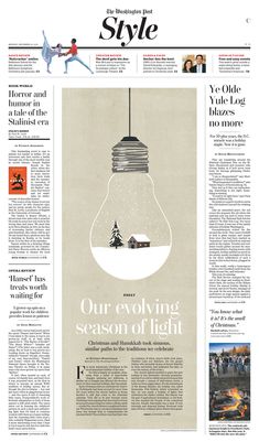 the front page of style magazine with an image of a light bulb hanging from it