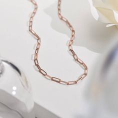 Classic Paperclip Chain Necklace - Rose Gold Vermeil-2 Rose Gold Oval Link Chain Necklace As Gift, Rose Gold Plated Necklaces For Everyday Luxury, Rose Gold Link Chain Necklace For Formal Occasions, Classic Rose Gold Necklace With Gold Chain, Rose Gold Jewelry With Oval Link Chain, Elegant Rose Gold Plated Chain Necklace, Rose Gold Oval Link Necklaces As Gift, Rose Gold Chain Jewelry Gift, Rose Gold Adjustable Chain Necklace For Everyday