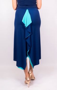 Fitted Asymmetrical Blue Bottoms, Fitted Blue Elegant Wrap Skirt, Fitted Blue Asymmetrical Wrap Skirt, Blue Asymmetrical Maxi Skirt For Party, Blue Asymmetrical Hem Flowy Skirt, Blue Fitted Skirt With Asymmetrical Hem, Blue Asymmetrical Flowy Wrap Skirt, Fitted Long Blue Wrap Skirt, Blue Fitted Long Wrap Skirt