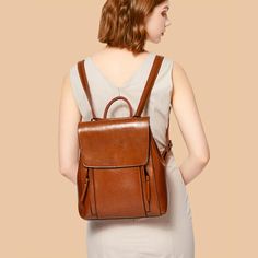 Free U.S. shipping. Style: Vintage , color:Brown, suite for season：Summer, Autumn ，Going out, School, Work, Material Genuine Leather, Coffee Retro Leather Flap Zipper Everyday Backpack Shoulder Bags For School, Everyday Backpack, Laptop Messenger Bags, Leather Rucksack, Women Leather Backpack, Cool Backpacks, Leather Travel, Girls Bags, Fashion Handbags