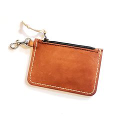 A small wallet for your cards, coins and/or folded bills. Hand stitched leather with zipper compartment and snap hook. Brown Rectangular Coin Purse With Key Clip, Medium Handbags, Large Handbags, Stitching Leather, Small Wallet, Small Handbags, Your Cards, Hand Stitched, Card Case