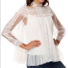 Nwt Stellah Romantic Embroidered Lace Top, Size S. Victorian Vibes. In Pristine Condition. Lace Outer Is White, Camisole Is Cream. High Neckline; Five-Button Closure. Long Sleeves; Three-Button Cuffs. Billowy Fit. Pullover Style. Polyester. Lining, Polyester/Spandex. Hand Wash. Imported. White Sheer Long Sleeve Lace Top, White Lace Top For Spring Party, Feminine Off White Party Top, Feminine Off White Top For Party, Feminine Off-white Party Top, White Sheer Evening Tops, White Feminine Lace Top For Party, White Sheer Top For Evening, White Sheer Tops For Evening