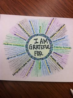 the words i am grateful for are arranged in a circle on top of a piece of paper