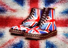 Iconic British Brand Dr Martens Dm Boots, Galaxy Converse, English Flag, Galaxy Vans, British Flag, Union Jack, Grunge Style, Soft Grunge