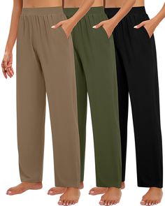 PRICES MAY VARY. Soft & Stretchy Material: women's wide leg yoga pants are made of 60% polyester, 35% rayon, 5% spandex; They're soft and don't feel heavy! Thick enough to be warm, but not sweaty; If you want be comfortable, and these pants fit the bill Elastic & Wide Leg: you will love the wide leg look, lightweight and flowy with a subtle sheen that makes you look elegant; They have stretchy waist to cinch you, that come to be attractive both front and back Suitable Size: the stretchy fabric g Comfortable Travel Clothes, Nice Tops For Women, Yoga Sweatpants, Comfy Lounge Pants, Loose Sweatpants, Sweatpants For Women, Wide Leg Yoga Pants, Leg Yoga, Wide Leg Lounge Pants