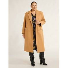 Boost your cold-weather wardrobe with Scoops Double-Breasted Faux Wool Coat. Made to be a mainstay staple in any womans wardrobe with a trendy, oversized, longline silhouette crafted in a luxe faux wool. Whether you're layering this winter coat over jeans and a sweater for a casual day out or wearing it over your blazer and trousers on the way to work, this Oversized Double-Breasted Coat is a perfect topper to any look. Only at Walmart. Size: 3X.  Color: Brown.  Gender: female.  Age Group: adult. Long Wool Coat Women, Faux Coat, Wool Coat Women, Long Wool Coat, Plus Size Coats, Double Breasted Coat, Jacket Style, Wool Coat, Winter Coat