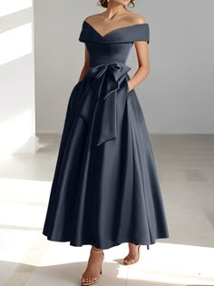 A-Line/Princess Off-the-Shoulder Mother of the Bride Dresses with Pock - Mondressy Mom Of The Bride Dresses Modern Casual, Pretty Mother Of The Bride Dresses, Mother Of Debutant Dress, Formal Mother Of The Bride Dresses, Classy Mother Of The Bride Dresses, Mother Of Bride Dresses Fall, Blush Mother Of The Bride Dress, A-line Dress, Dusty Blue Mother Of The Bride Dress