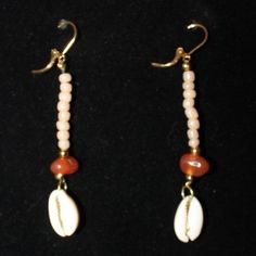 Handmade Beaded Citrine & Cowrie Shell Earrings Natural Cowrie Shells And Citrine Crystals With A 2.5" Drop Leverback Ear Wires Handmade-New Orange Drop Earrings For The Beach, Orange Drop Earrings For Beach, Apricot Beaded Round Bead Jewelry, Handmade Apricot Jewelry With Round Beads, Handmade Apricot Round Bead Jewelry, Handmade Bohemian Apricot Jewelry, Handmade Apricot Bohemian Jewelry, Coral Beaded Earrings For Gifts, Orange Dangling Beads Earrings For Beach