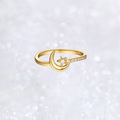 Crescent Moon and Star Ring, wrap these golden celestial charms around your finger for daytime shine and evening sparkle. Perfect gift for your loved ones, Great for everyday wear or special occasions. F E A T U R E S [Made to Order] Sold as ring ▶Gold KT: 925 Sterling Silver  Choice of Gold Color: Gold Vermeil in 18K Rose Gold/ 18K Yellow Gold, Sterling Silver Main Stone: Cubic Zirconia Stone-Cut: Round Cubic Zirconia: 8 pcs ▶Gold KT: 14K  Choice of Gold Color: Yellow Gold, Rose Gold, White Gol Gold Moon-shaped Crystal Ring For Anniversary, Gold Crystal Moon-shaped Ring, Celestial Gold Crystal Ring For Anniversary, Gold Celestial Midi Rings For Wedding, Gold Moon-shaped Midi Rings As Gift, Gold Moon Shaped Midi Rings As Gift, Gold Moon Midi Rings As A Gift, Celestial Star-shaped Midi Rings As Gift, Gold Moon-shaped Crystal Wedding Ring