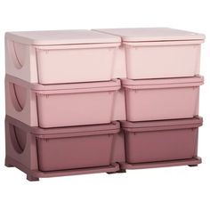 four pink storage containers stacked on top of each other