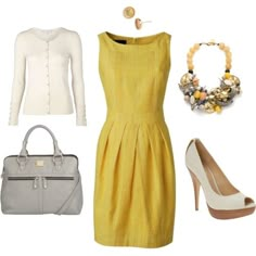 I love this look Look Working Girl, How To Have Style, Mellow Yellow, Work Fashion, Look Chic, Yellow Dress, Cute Fashion