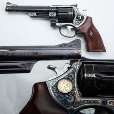 two different types of revolvers are on display