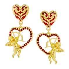 "Cupid"s Love" Red Valentine Heart Earring by Ritzy Couture DeLuxe " 18K Gold Plating Mesmerize the hearts of people with our Red Valentine Heart Earring!  Plated with 18K gold, this heart earring is part of our "Cupid"s Love" collection and is designed for those who want to exude a loving aura that"s bursting with passion. Each earring weighs 9 grams and you can select your order as a post or clip. No matter what you choose, you"ll captivate the hearts of many with an original style that only y Gold Plated Earrings For Valentine's Day Formal, Gold Plated Earrings For Valentine's Day Formal Occasions, Valentine's Day Gold Plated Heart Earrings, Gold Plated Pierced Earrings For Valentine's Day, Valentine's Day Gold Plated Heart Earrings For Wedding, Gold Plated Heart Earrings For Valentine's Day, Valentine's Day Wedding Heart Earrings In Gold Plated, Valentine's Day Formal Gold-plated Heart Earrings, Red Heart Earrings For Valentine's Day Wedding