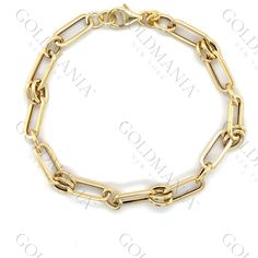 "All Our Bracelets Are Made Of REAL 14K GOLD  14K Yellow Gold Paperclip And Round Link Bracelet, 7.5\", Real Gold Bracelet, Women  Shop our 14K Bracelets https://www.etsy.com/shop/GOLDMANIA?ref=seller-platform-mcnav§ion_id=26925987  Shop On Sale items https://www.etsy.com/shop/GOLDMANIA?ref=seller-platform-mcnav§ion_id=1  Metal: 14K Yellow Gold    Width: 5.6 MM  Length: 7.5 IN  Closure: Lobster claw Weight: 3.20 Gram  SHIPPED FROM NEW YORK CITY FREE SHIPPING on all orders IN THE US 30 Day Or 14 Day Return Hassle Free  Weight and measurements are approximate and may not be always exactly as stated.  At GoldMania we are first of all committed to environmental responsibility. We guarantee that the gold we use is strictly ecofriendly and of the highest quality.  If you wish to exchange or retu Luxury 14k Gold Chain Bracelet With Box Clasp, Classic Yellow Gold Bangle Paperclip Bracelet, Classic Yellow Gold Paperclip Bangle Bracelet, Formal Yellow Gold Paperclip Bracelet With Lobster Clasp, Luxury Yellow Gold Paperclip Bracelet, Luxury Paperclip Bracelet For Formal Occasions, Formal White Gold Paperclip Bracelet, 14k Gold Oval Link Jewelry With Box Clasp, Luxury 14k Gold Paperclip Bracelet