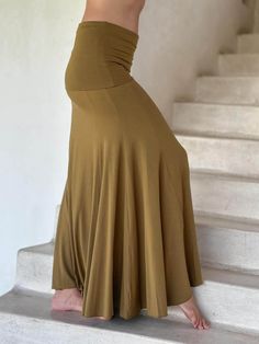 women's plant based rayon jersey stretchy golden brass color hourglass convertible maxi skirt and dress #color_brass Convertible Skirt, Convertible Clothing, Hourglass Silhouette, Dress Colors, Jersey Skirt, A Skirt, Small Batches, All Seasons, Convertible