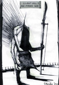 Concept Art van Masahiro Ito - Red Pyramid Head, Silent Hill 2 Silent Hill Concept Art, Masahiro Ito, Red Pyramid Thing, Pyramid Head Silent Hill, Shading Reference, Silent Hill Art, Concert Art, Red Pyramid, The Executioner