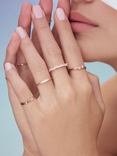 "The 1mm CZ stacker is part of my dainty stacker collection. The ring is a 1mm rose gold filled ring with a 2mm stone in a bezel setting. It's super thin and has a \"barely\" there look! It's great for everyday wear and is fairly tarnish resistant if taken care of well. Please read my shop policies to learn more about the composition and proper care for each item purchased. All plated jewelry from our shop are eligible for our jewelry restoration program. For more information, please visit our w Hand Jewelry Rings, Dainty Wedding Band, Sterling Silver Cleaner, Eternity Ring Gold, Gold Ring Designs, Crown Ring, Gold Filled Ring, Fashion Ring, Hand Jewelry