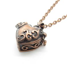 Copper Heart Wish Box Pendant Necklace, Pill Box Necklace, Secret Stash Box Necklace, Heart Locket Necklace, Gift for Women, Women's Necklace, Accessories for Women, Women's Jewelry, Antique Bronze Heart Stash Box Locket NECKLACE STYLE AND LENGTH: Please select the style and length of necklace from the drop down lists. Antique Copper Tone Alloy Chains: Flat Link Chain includes a lobster clasp closure. Waxen Cotton Cord: Strong alternative to leather but soft and smooth on the neck. Copper color Locket Necklace Heart, Necklace Heart Locket, Wish Box, Chalcedony Necklace, Bohemian Style Jewelry, Copper Heart, Box Necklace, Brown Jewelry, Stash Box