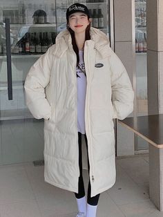 Winter Hooded Fashion Ladies Long Jacket Cotton-padded Jacket Korean Version Of Street Style Long Sleeve Winter Ladies Jacket Urban Puffer Outerwear For Winter, Urban Style Winter Puffer Outerwear, Quilted Hooded Jacket For Streetwear, Hooded Puffer Outerwear For Winter, Casual Puffer Hooded Jacket For Cold Weather, Casual Solid Color Puffer Parka, Winter Hooded Jacket With Padded Collar For Cold Weather, Winter Puffer Jacket With Double-lined Hood, Hooded Quilted Jacket For Fall Streetwear