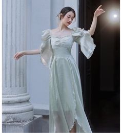 Sea Nymph Ethereal Fairy Dress in sea green with butterfly sleeves and beautiful layers that create movements as you walk and stretchy back with shirring to accommodate your size Size SBust 80-84cmWaist 68-72cmLength 122cm Size MBust 84-88cmWaist 72-76cmLength 122cm Size LBust 88-92cmWaist 74-80cmLength 123cm Spring Fairycore Dress With Puff Sleeves, Ethereal Fairy Dress For Spring, Summer Fairy Dress With Short Sleeves, Summer Fairy Dress With Ruffles In Fairycore Style, Summer Fairycore Fairy Dress With Ruffles, Summer Fairycore Dress With Ruffles, Ethereal Fairy Dress For Summer, Ethereal Summer Fairy Dress, Fitted Fairycore Dress With Puff Sleeves