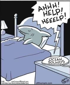 a cartoon shark is in bed with the caption ahh help heelp