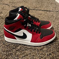 Brand New Worn Twice, No Defects Red Nike Jordans, Nike Shoes Jordans Red, Red High Top Jordans, Aesthetic Red Shoes, Jordan Air 1 Red, Jordans For Women Red, Nike Colorful Shoes, Nike Jordan Shoes Red, Jordan 1s Red