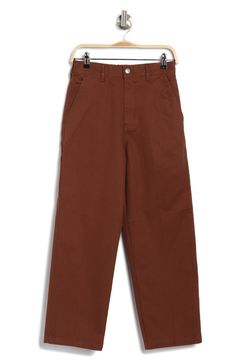 Get it done the fun way in these carpenter-style pants cut in a cute cropped length from comfortable, durable cotton. 27" inseam; 13 1/2" front rise (size 30) Zip fly with button closure Five-pocket style; cargo patch pockets Back elastic waist 100% cotton Machine wash, tumble dry Imported Casual Wide-leg Cotton Cargo Jeans, Spring Cargo Jeans With Patch Pockets For Everyday, Spring Everyday Cargo Jeans With Patch Pockets, Casual Brown Chino Cotton Twill Chinos, Brown Straight Leg Cotton Chinos, Brown Cotton Straight Leg Chinos, Casual Cotton Cargo Jeans With Patch Pockets, Brown Cotton Jeans For Work, Utility Work Pants With Patch Pockets For Spring