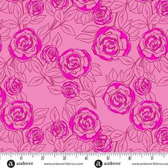 a pink rose pattern with leaves and flowers on a pink background, as well as a ruler