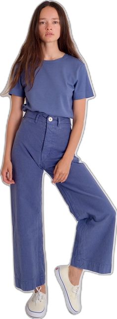 Cotton Workwear Bottoms With Button Closure, Wide Leg Denim Blue Pants With Buttons, Summer Straight Leg Bottoms With Buttoned Pockets, Cotton Bottoms With Button Closure For Work, Straight Leg Bottoms With Buttoned Pockets For Summer, Chic Washed Blue Cotton Bottoms, Cotton Trousers With Button Closure, Cotton Straight Leg Pants With Button Closure, Straight Leg Cotton Pants With Button Closure