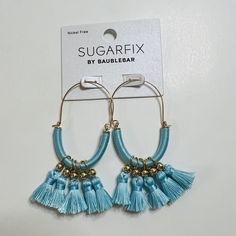 New Sugarfix By Baublebar Gold Aqua Blue String Tassel Earrings Nickel Free. Please Review All Photos Prior To Purchase. Ships Quickly. Blue Tassel Dangle Earrings For Summer, Blue Summer Tassel Dangle Earrings, Blue Drop Tassel Earrings For Summer, Blue Tassel Drop Earrings For Beach, Blue Tassel Beach Earrings, Adjustable Blue Tassel Earrings For Parties, Trendy Blue Tassel Drop Earrings, Trendy Blue Fringe Jewelry, Trendy Blue Tassel Earrings With Fringe