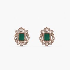 Square Emerald Silver Stud Earrings Green Hand Set Diamond Earrings, Green Hand-set Diamond Earrings, Elegant Bridal Earrings With Stone Setting, Elegant Green Earrings With Intricate Design, Elegant Bridal Earrings With Stone Setting For Formal Events, Green Fusion Earrings For Celebration, Green Fusion Style Earrings For Celebration, Green Hand Set Diamond Drop Earrings, Green Gemstone Diamond Earrings For Gift