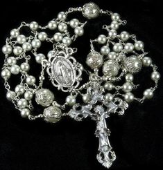 Unbreakable Catholic Rosary, Swarovski Silver Pearls, Prayer Beads, Christian Gifts, Handmade Rosary Silver Wedding Rosary With 8mm Beads, Silver Wedding Rosary With Round Beads, Elegant Silver Beads Rosary Gift, Spiritual Silver Beads Jewelry For Weddings, Elegant White Rosary For Wedding, Elegant Beaded Wedding Rosary, Elegant White Wedding Rosary, Pearl Rosary With 8mm Beads For Wedding, Wedding Silver Pearl Rosary