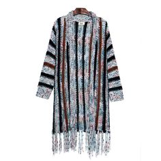 Women's Retro Boho Cardigan Tassel Knitted Sweater Cardigan Jacket Winter Outerwear With Tassels And Long Sleeves, Winter Long Sleeve Outerwear With Tassels, One Size Fringe Sweater For Fall, Long Cardigan With Tassels, Casual Winter Sweater With Tassels, Fall Tassel Long Sleeve Sweater, Spring Long Sleeve Sweater With Fringe, Spring Fringe Long Sleeve Sweater, Casual Long Sleeve Fringe Sweater