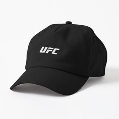 a black hat with the word upc printed on it and white letters in front