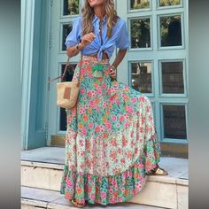 Bohemian Skirts, Hijab Summer, Look Boho Chic, Outfits Hijab, Printed Long Skirt, Skirts Summer, Shirt Hacks, Maxi Rok, Nature Dress