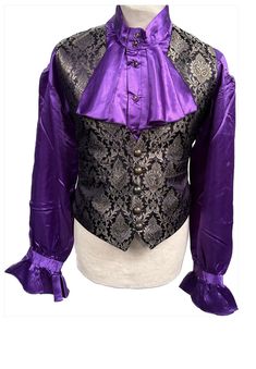 2 pcs Steampunk Victorian Gothic Period Costume  Pirate Shirt and regal Waistcoat Vest Vampire 1. This is a vintage design brocade waistcoat Vest. Fully lined and well presented Fits upto a 42 chest fitted  2. True purple Pirate Gothic Shirt with Ruffled front and cuff. oversized. Thanks for looking Fitted Gothic Vest For Halloween, Steampunk Vest For Halloween Cosplay, Fitted Steampunk Vest For Costume Party, Gothic Vest For Halloween Costume Party, Fitted Vest For Larp And Halloween, Gothic Vest For Halloween Cosplay, Fitted Winter Vest For Costume Party, Fitted Vest For Costume Party In Winter, Fitted Vest For Winter Costume Party