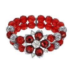 Enhance your style with this vintage inspired 1928 Silver Tone Red Beaded Flower Stretch Bracelet. Click on this JEWELRY & WATCHES GUIDE to learn about fit, styles, materials and more! Enhance your style with this vintage inspired 1928 Silver Tone Red Beaded Flower Stretch Bracelet. Click on this JEWELRY & WATCHES GUIDE to learn about fit, styles, materials and more! FEATURES Length: 7 in. Metal: alloy Plating: silver tone Finish: polished Imported Crystal accents Nickel safe Size: One Size. Gen Red Adjustable Beaded Bracelets For Formal Occasion, Red Adjustable Beaded Bracelets For Formal Wear, Vintage Red Adjustable Bracelets, Vintage Adjustable Red Bracelets, Vintage Beaded Bracelets For Wedding, Vintage Red Adjustable Bracelet, Adjustable Red Crystal Bracelet For Wedding, Retro Red Bracelet Jewelry, Vintage Red Bracelets For Party