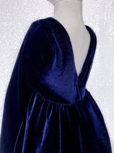 Velvet Long Sleeve V-back Navy Blue Gown Junior Infant Wedding Flower Girl Pageant Graduation Birthday Party Chic Winter Fall Formal Holiday - Etsy Wedding Bridesmaid Flowers, Graduation Birthday Party, Stretch Velvet Dress, Navy Blue Gown, Formal Chic, Blush Gown, Party Photoshoot, Long Sleeve Velvet Dress, Blue Gown