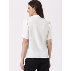 Designed with a unique double-breasted detail and a camp neck, this top combines style and comfort effortlessly. Made with smooth chiffon fabric, this top ensures all-day comfort without compromising on style. It can be simply paired with work pants or pencil skirt for a casual look. Whether you're going for a relaxed brunch or a night out, this top ensures a fashionable and comfortable look. Chambray Top, Women's Blouses, Satin Shirt, Collar Top, Elegant Shirt, Hem Style, Blouse White, Collar Blouse, Work Shirts