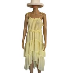 Hi-Low Chiffon Nwt Ruffled Layered Spaghetti Straps Fully Lined B06 Layers Dress, Ruffle Layered Dress, Dress H&m, Layer Dress, Yellow Fashion, Cutout Dress, Pale Yellow, Trending Dresses, Asymmetrical Dress