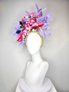 The Hat Doctor From the 2024 Featured Milliner of the Kentucky Derby Museum  kentucky derby hat fascinator yellow rhinestone crystal headband with purple pink blue silk fuchsia flowers and leaves lavender feathers headband attachment  each hat is totally one of a kind! no two are alike! I can probably add feathers, flowers etc to existing hats for a small fee. I cannot remove anything from existing hats. Just message me and see if we can make it work! :) I cannot make custom order from scratch. Purple Feather Headpieces For Spring, Purple Headband For Kentucky Derby, Purple Headpiece With Handmade Flowers For Kentucky Derby, Purple Handmade Flowers Headpiece For Kentucky Derby, Purple Feathered Headpieces For Kentucky Derby, Purple Headband Hats For Kentucky Derby, Purple Headpieces For Spring Races, Lavender Headpieces For Royal Ascot Races, Purple Summer Headpieces For Races