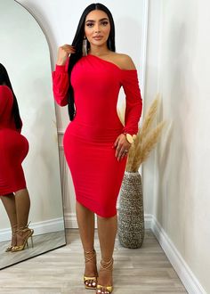 Highly stretchy Ultra soft Off shoulder neckline No additional closures 96% polyester 4% Spandex Long Sleeve Off Shoulder Dress, Off Shoulder Neckline, Off Shoulder Tops, Dress Red, Beautiful Woman, Off Shoulder Dress, New Product, Dresses For Sale, Red Dress