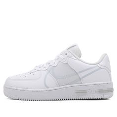 If you want something that is universally appealing, the Air Force 1 Low is here to meet your needs. Adapting to a simple and classic style, the low-cut silhouette can deliver a versatile look. The overlays on the upper can also add support and durability. \nThe Nike Air Force 1 React "White" is more than just a white sneaker. Crafted with smooth leather, the upper gives an undeniably premium appearance. Mesh can be spotted on the side and tongue to spice up the design, while the Swoosh comes wi Summit White Low-top Running Shoes For Streetwear, Summit White Round Toe Sneakers For Streetwear, White Skate Shoes With Perforations For Streetwear, Urban White Sneakers With Perforated Toe Box, Sporty Nike Air Force 1 With Perforations, Summit White Sneakers For Streetwear With Round Toe, Summit White Sneakers For Streetwear, White Running Shoes With Perforated Toe Box For Streetwear, Nike Air Force 1 With Modern Style