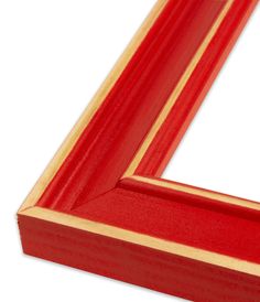 a close up of a red wooden frame on a white background