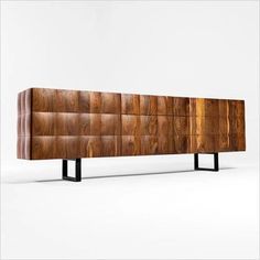 the sideboard is made out of wood and metal