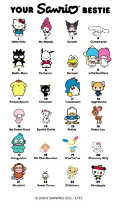 an image of some cartoon characters with the words your sanrio bestie on them