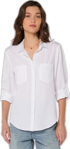 Collared Shirt With Rolled Sleeves For Everyday, Everyday Collared Shirt With Rolled Sleeves, Collared Shirt With Rolled Sleeves For Work, White Rolled Sleeves Button-up Blouse, Relaxed Fit Shirt With Roll-up Sleeves And Shirttail Hem, White Button-up Blouse With Rolled Sleeves, Rolled Long Sleeve Tops For Office, Everyday Button-up Tops With Cuffed Sleeves, White Blouse With Shirttail Hem And Placket