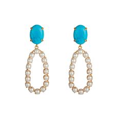 The Tracy Earrings feature a timeless shape made of semi-precious stones, with a removable drop that allows for versatile styling. Their retro and vintage design adds a charming touch to any look. Elegant Turquoise Earrings With Gemstone Accents, Elegant Turquoise Gemstone Earrings, Turquoise Pearl Drop Earrings, Elegant Turquoise Pearl Drop Earrings, Elegant Turquoise Clip-on Earrings, Elegant Turquoise Teardrop Earrings, Turquoise Teardrop Pearl Drop Earrings, Interchangeable Earrings, Pin Pendant