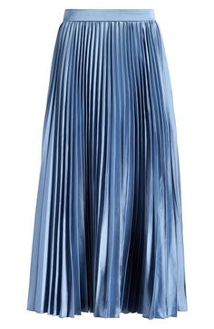 Flowy pleats add visual intrigue to a versatile skirt fashioned in a midi length for timeless appeal. 32" length (size Medium) Lined 95% polyester, 5% elastane Dry clean Imported Blue Skirt Outfits, Cute Work Outfits, Tulle Midi Skirt, Pleated Skirts, Astr The Label, Elegant Skirt, Blue Skirt, Pleated Midi Skirt, Slate Blue