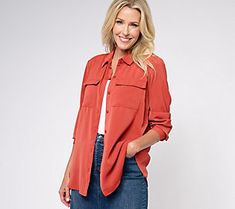 At first glance, it's a basic button down shirt -- that versatile top often paired with your favorite denims but does double duty as a tank overlay when you need some extra coverage. Add stretch sateen fabric to its list of easy going elements, and suddenly the staple is ready to be styled with dress pants and pencil skirts (in addition to the more casual items in your closet!). From the Joan Rivers Classics Collection®. Adaptive Clothing, Beauty Storage, Cuddl Duds, Joan Rivers, American Leather, Pencil Skirts, Easy Going, Button Front Shirt, Dress Pants